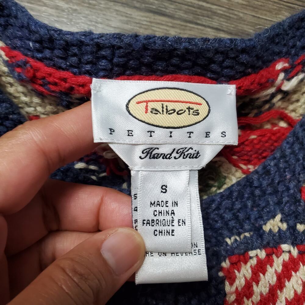 Talbots Petite Hand Knit Heart Grandma Cardigan Sweater Hearts Coat Size Small - Picture 2 of 8